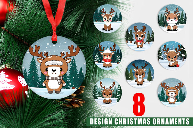 Ornament Christmas Kawaii Reindeer Sublimation artnoy 