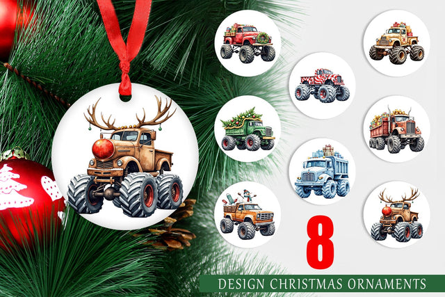 Ornament Christmas Monster Truck Sublimation artnoy 