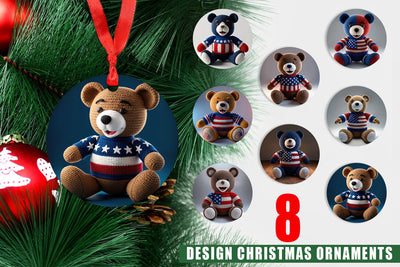 Ornament Christmas Patriotic Bear Crochet Sublimation artnoy 