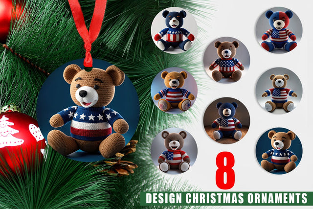 Ornament Christmas Patriotic Bear Crochet Sublimation artnoy 