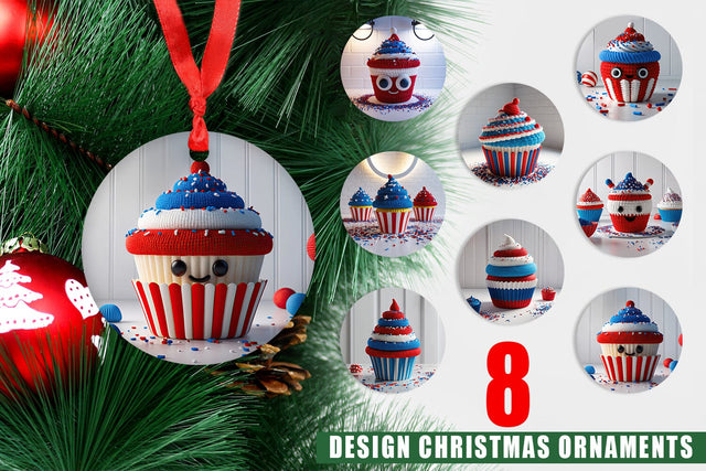 Ornament Christmas Patriotic Cupcake Crochet Sublimation artnoy 