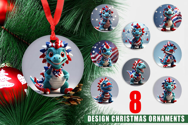 Ornament Christmas Patriotic Dinosaur Crochet Sublimation artnoy 
