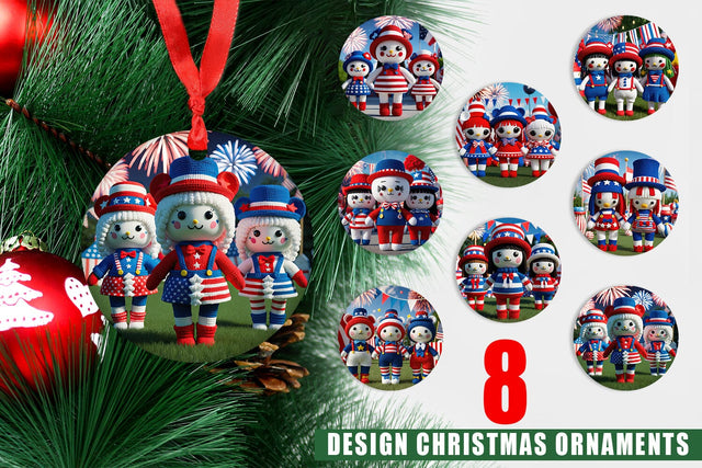 Ornament Christmas Patriotic Doll Crochet Sublimation artnoy 
