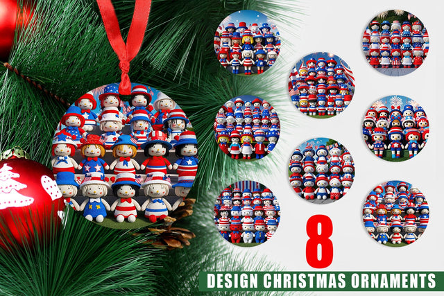 Ornament Christmas Patriotic Dolls Crochet Sublimation artnoy 