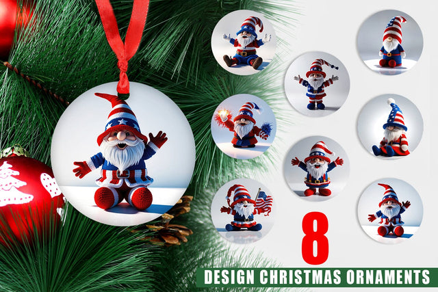 Ornament Christmas Patriotic Gnome Crochet Sublimation artnoy 
