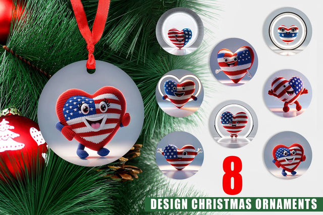 Ornament Christmas Patriotic Heart Crochet Sublimation artnoy 