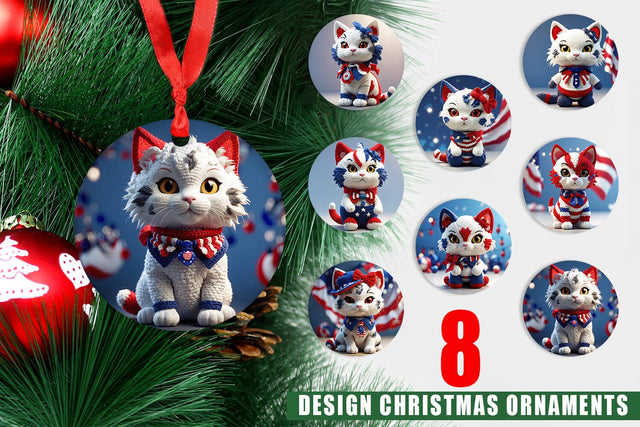 Ornament Christmas Patriotic Kitty Crochet Sublimation artnoy 