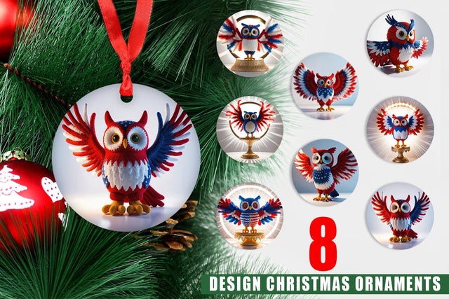 Ornament Christmas Patriotic Owl Crochet Sublimation artnoy 