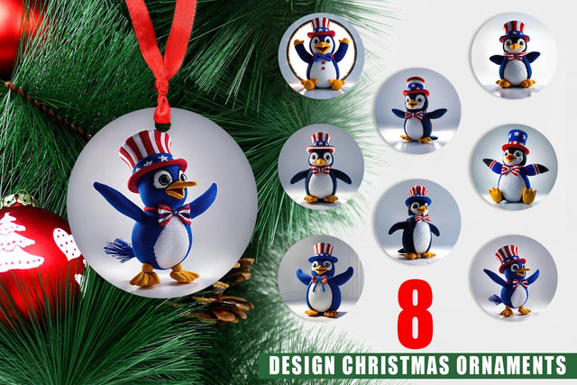 Ornament Christmas Patriotic Penguin Crochet Sublimation artnoy 