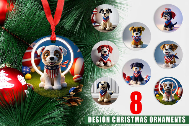 Ornament Christmas Patriotic Puppy Crochet Sublimation artnoy 