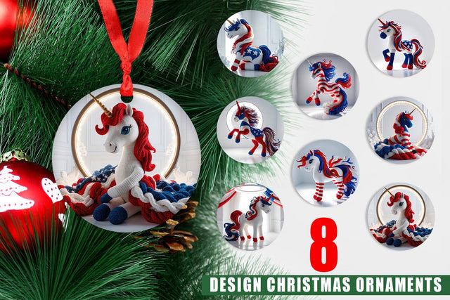 Ornament Christmas Patriotic Unicorn Crochet Sublimation artnoy 