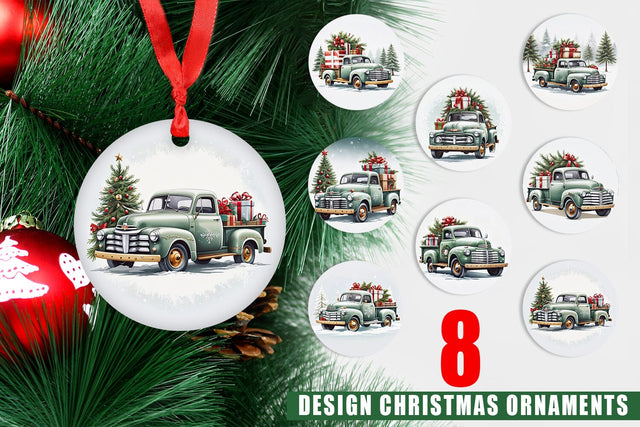 Ornament Christmas Pickup Truck Sublimation artnoy 