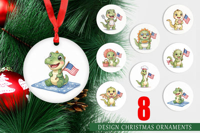 Ornament Chubby BBQ Dino Patriotic Watercolor Sublimation artnoy 