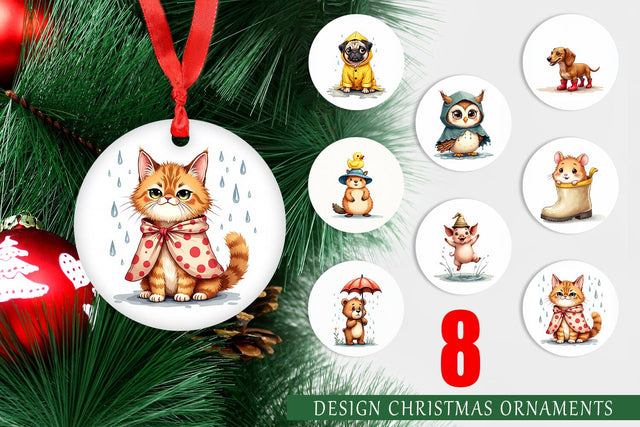 Ornament Chubby Raincoat Critters Watercolor Sublimation artnoy 