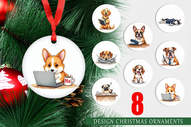 Ornament Corporate Canines Sarcastic Office Dog Watercolors Sublimation artnoy 