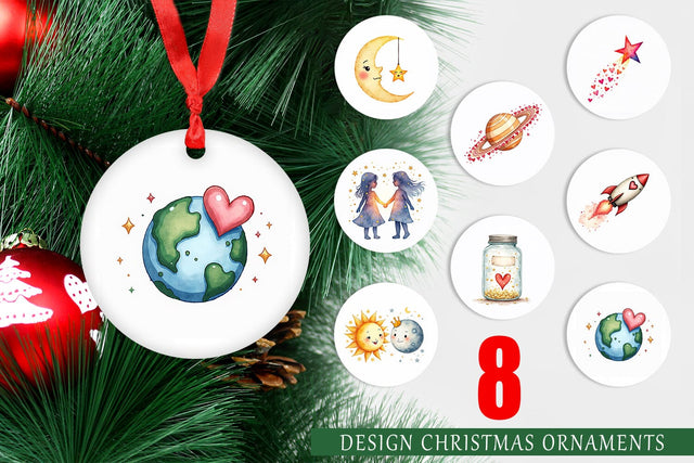 Ornament Cosmic Love Celestial Valentine Watercolor Art Sublimation artnoy 