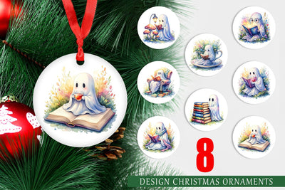 Ornament Cozy Bookworm Ghost Sublimation artnoy 
