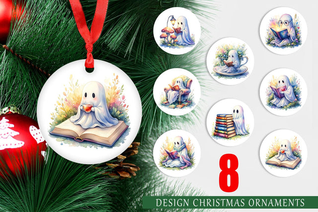 Ornament Cozy Bookworm Ghost Sublimation artnoy 
