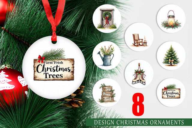 Ornament Cozy Farmhouse Christmas Decor Watercolor Sublimation artnoy 