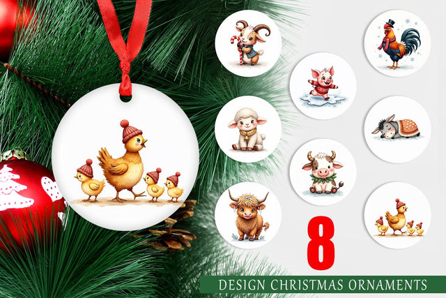 Ornament Cozy Winter Farm Friends Watercolor Sublimation artnoy 