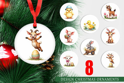 Ornament Cute Baby Farm Animals Easter Watercolor Sublimation artnoy 