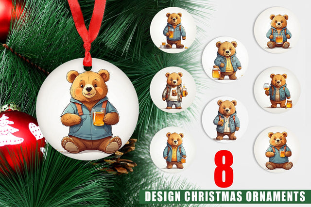 Ornament Cute Bear with Glass Sublimation artnoy 