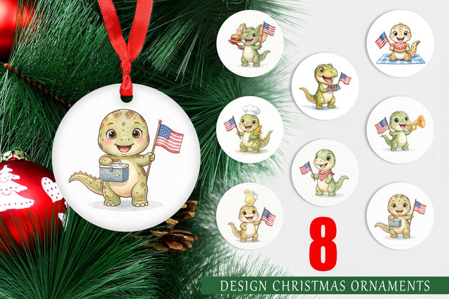Ornament Cute Picnic BBQ Dino Watercolor Sublimation artnoy 