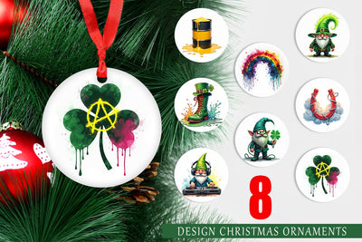 Ornament Cyber-Shamrock Neon Punk St. Patrick's Watercolor Sublimation artnoy 