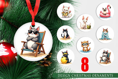 Ornament Cynical Summer Cats Watercolor Sublimation artnoy 