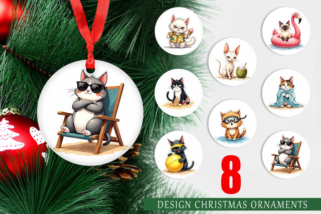 Ornament Cynical Summer Cats Watercolor Sublimation artnoy 