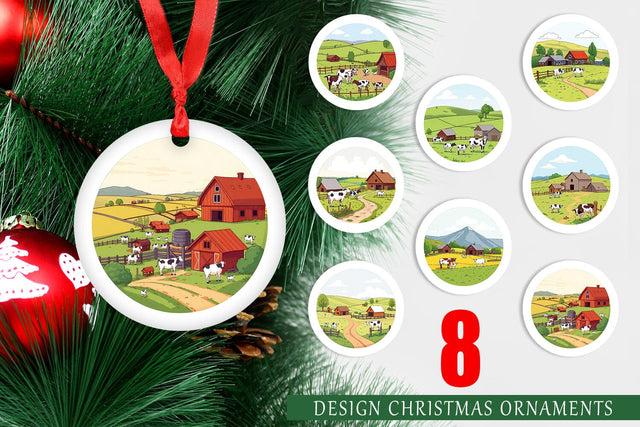 Ornament Dairy Farm Scene Sublimation artnoy 