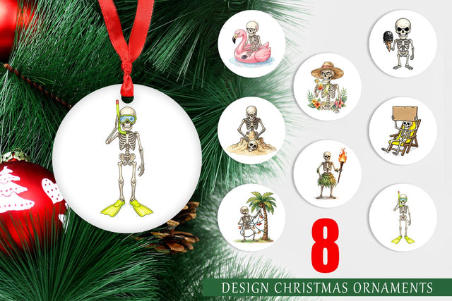 Ornament Disgruntled Summer Skeleton Watercolor Sublimation artnoy 