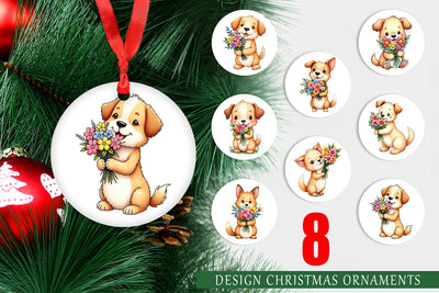 Ornament Dog Spring Bouquet Sublimation artnoy 