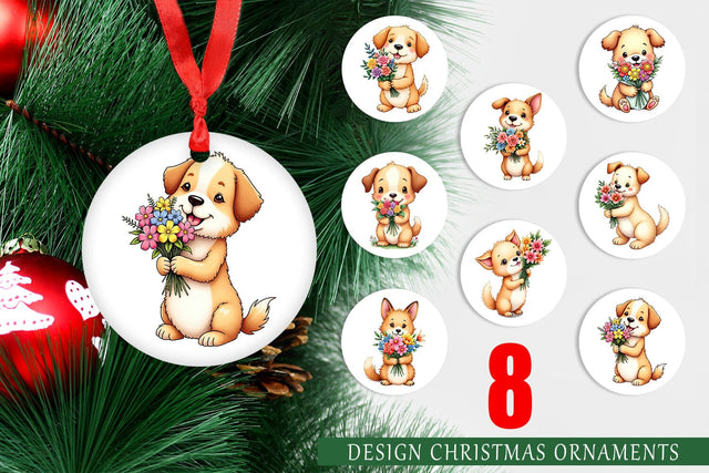 Ornament Dog Spring Bouquet Sublimation artnoy 