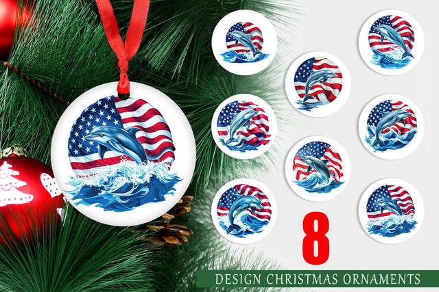 Ornament Dolphin 4th of July Sublimation artnoy 