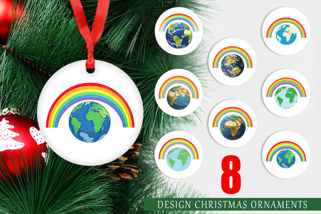 Ornament Earth with a Rainbow Sublimation artnoy 