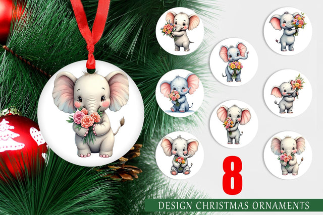 Ornament Elephant Spring Bouquet Sublimation artnoy 