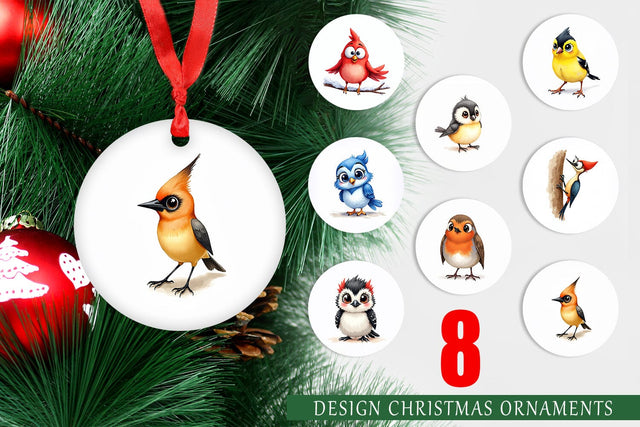 Ornament Enchanted Winter Birds Watercolor Sublimation artnoy 