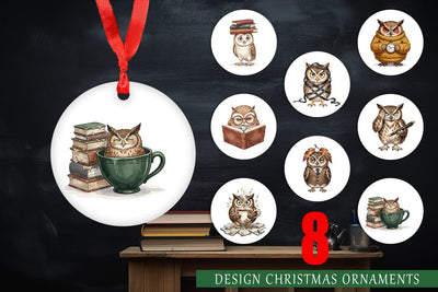 Ornament Exhausted Owl Dark Academia Watercolor Sublimation artnoy 