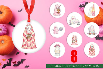 Ornament Exhausted Retro Ghost Pink Watercolor Sublimation artnoy 