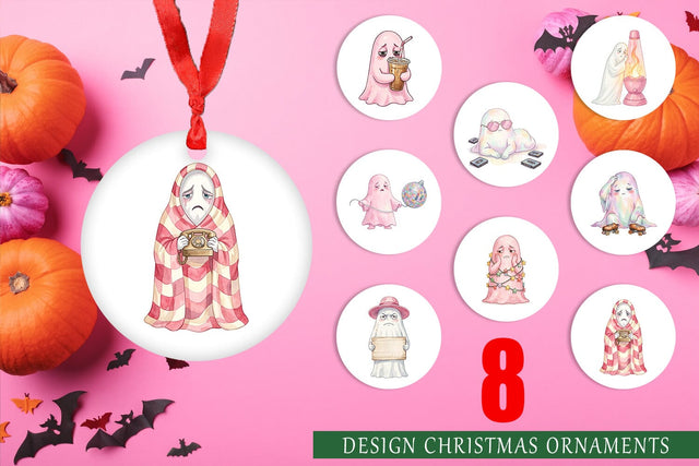 Ornament Exhausted Retro Ghost Pink Watercolor Sublimation artnoy 
