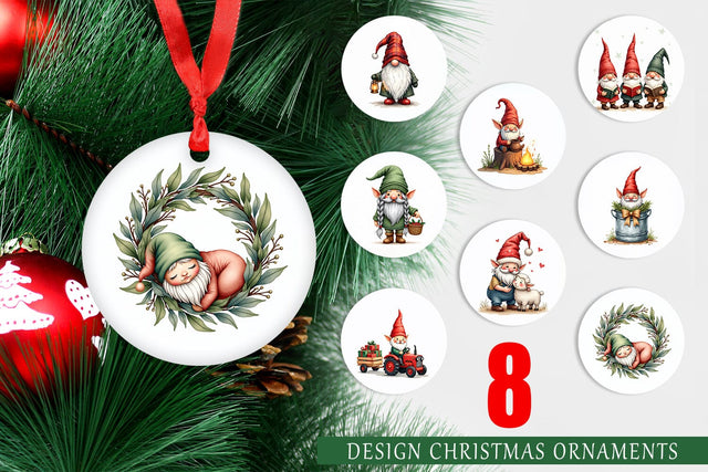 Ornament Farmhouse Christmas Gnomes Watercolor Sublimation artnoy 