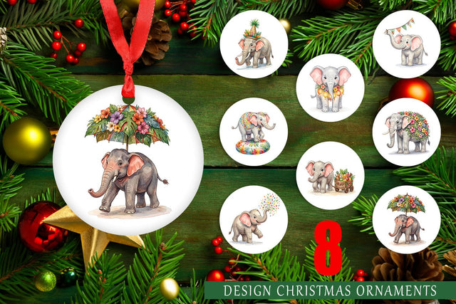 Ornament Festive Carnival Elephant Watercolor Sublimation artnoy 