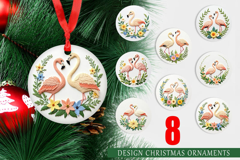 Ornament Flamingo Embroidery Sublimation artnoy 