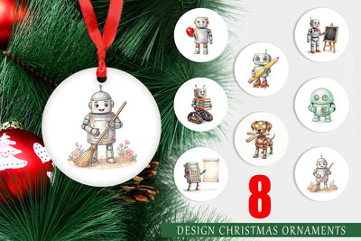 Ornament Friendly Retro School Robot Watercolor Sublimation artnoy 