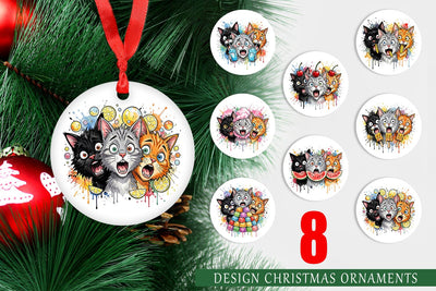 Ornament Funny Treat Panic Cats Watercolor Sublimation artnoy 