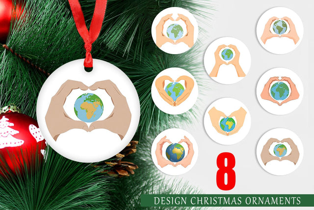 Ornament Globe in a Heart Hands Sublimation artnoy 