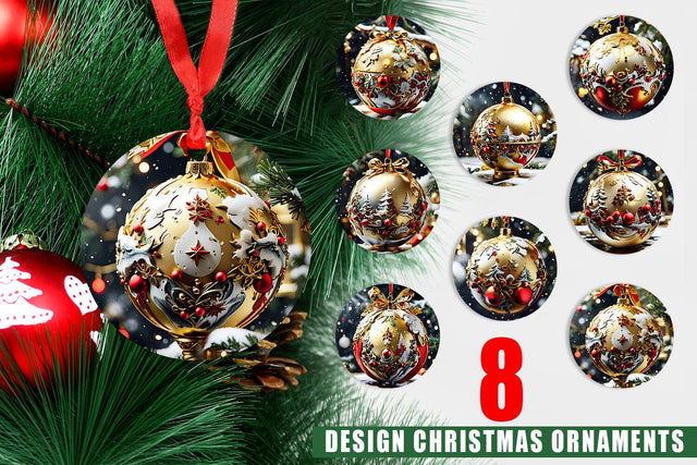 Ornament Gold Round Christmas Sublimation artnoy 