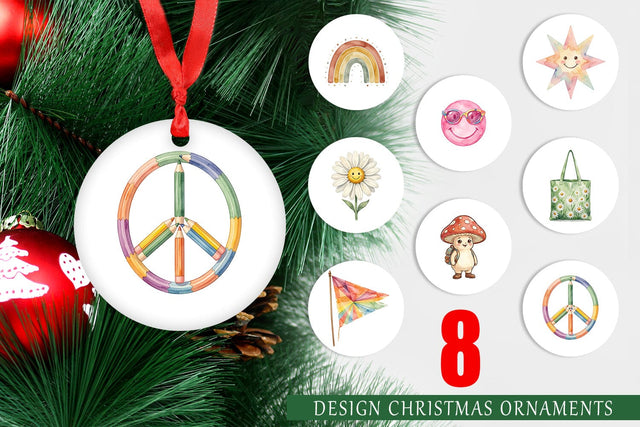Ornament Groovy 70s School Nostalgia Watercolor Sublimation artnoy 