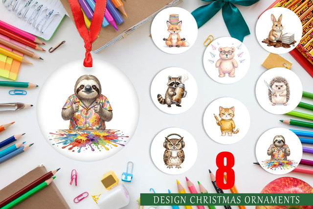 Ornament Groovy 70s Teacher Animal Watercolor Sublimation artnoy 